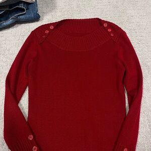 Women's Red Sweater with Button Detail